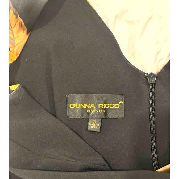 Donna Ricco Black/Gold Floral Sleeveless ruched side Sheath Dress size 8 - Picture 9 of 10